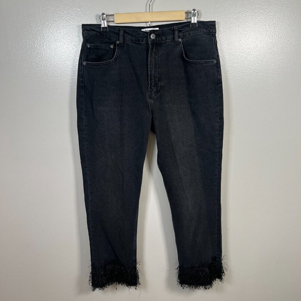 Reformation Julia Fringe Hem Jeans Size 31 Black Monterey Wash High Rise Crop